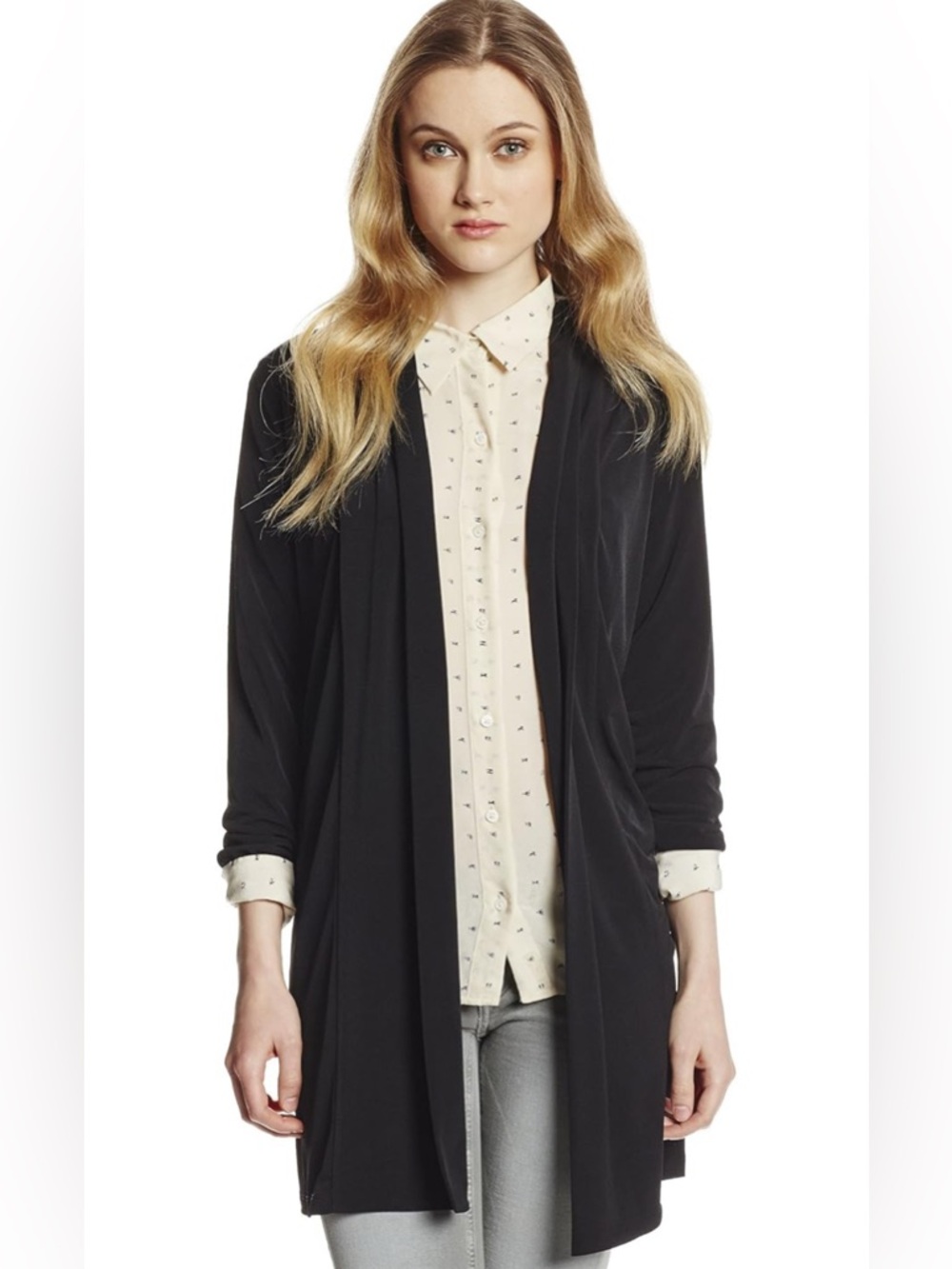 NWT Calvin Klein Black Open Drape Front Jersey Cardigan Size Large
